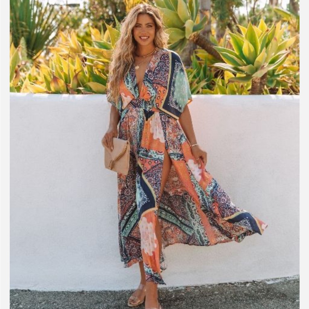 VICI Syke Paisley Print Slit Maxi Dress, NWT, size L